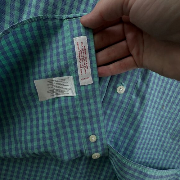 Brooks Brothers Short Sleeve Button Up Shirt Men Cotton Purple Green Medium Reg - Picture 12 of 16